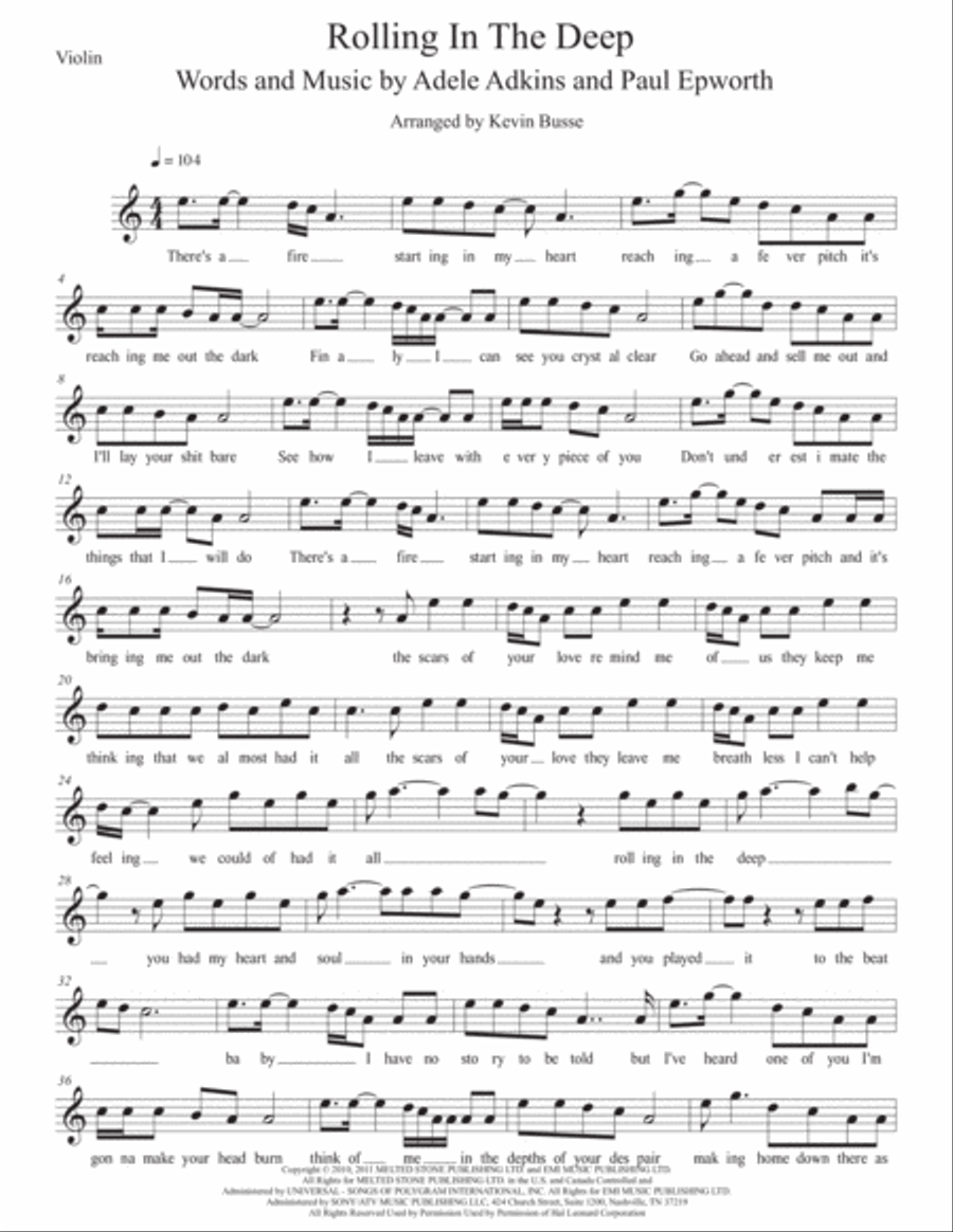 Rolling In The Deep Violin Solo scores gallery preview page 1