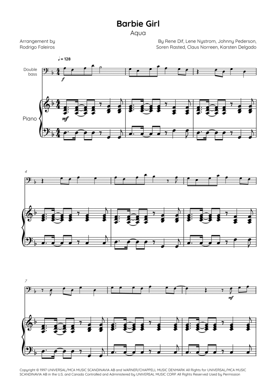 Barbie Girl Double Bass scores gallery preview page 1