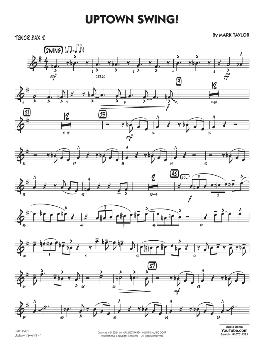 Uptown Swing! - Tenor Sax 2 Jazz Ensemble scores gallery preview page 1