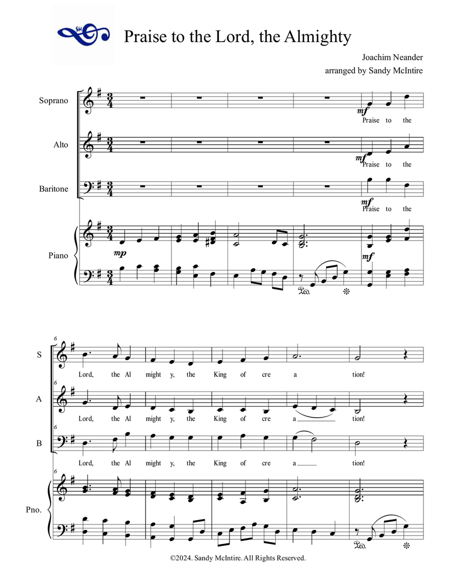 Praise to the Lord, the Almighty 3-Part scores gallery preview page 1