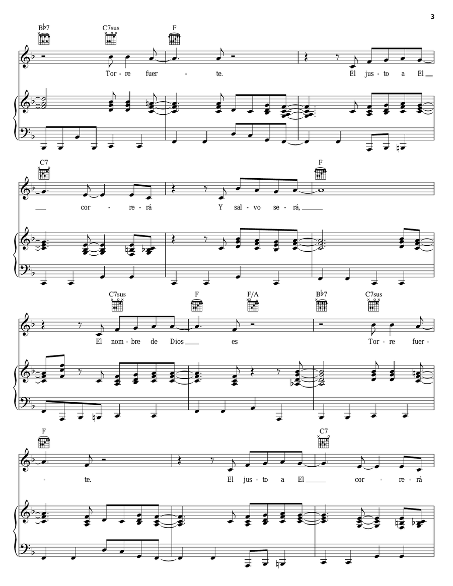 Gloria Sea Al Nombre De Dios (Blessed Be The Name Of The Lord) Piano, Vocal, Guitar scores gallery preview page 3