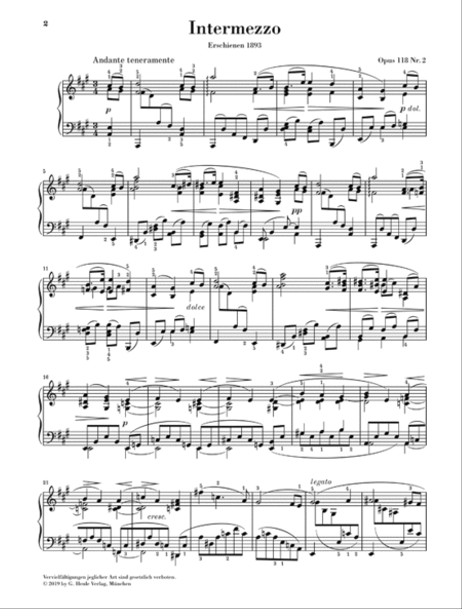Intermezzo in A Major, Op. 118, No. 2 Piano Solo scores gallery preview page 2