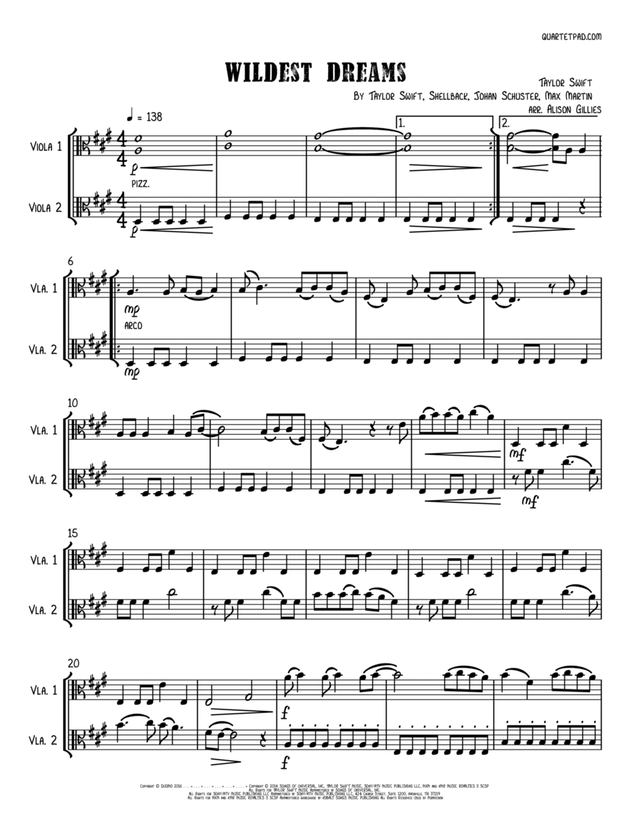 Wildest Dreams String Duet scores gallery preview page 1