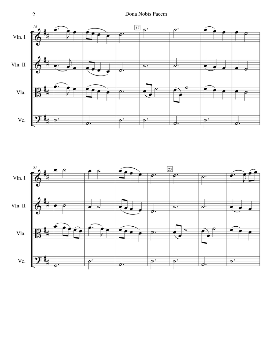 Dona Nobis Pacem (Give Us Peace) - for string quartet String Quartet scores gallery preview page 2