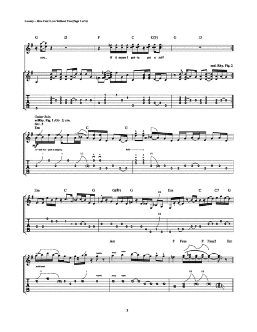 How Can I Live Without You Electric Guitar scores gallery preview page 3