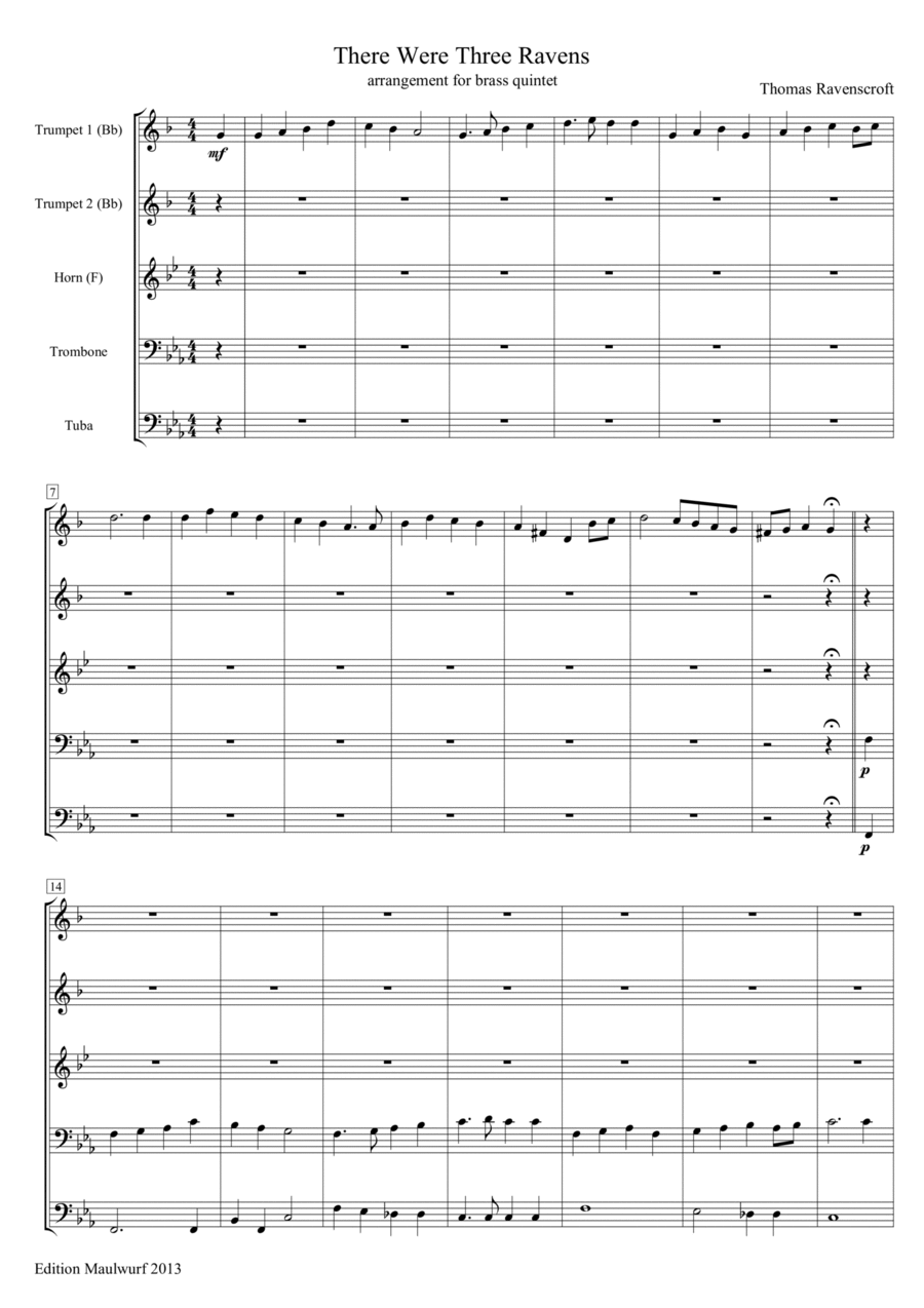There Were Three Ravens There Were Three Ravens Brass Quintet scores gallery preview page 1