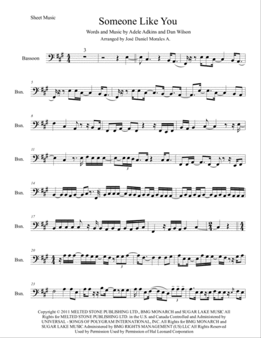 Someone Like You Bassoon Solo scores gallery preview page 1