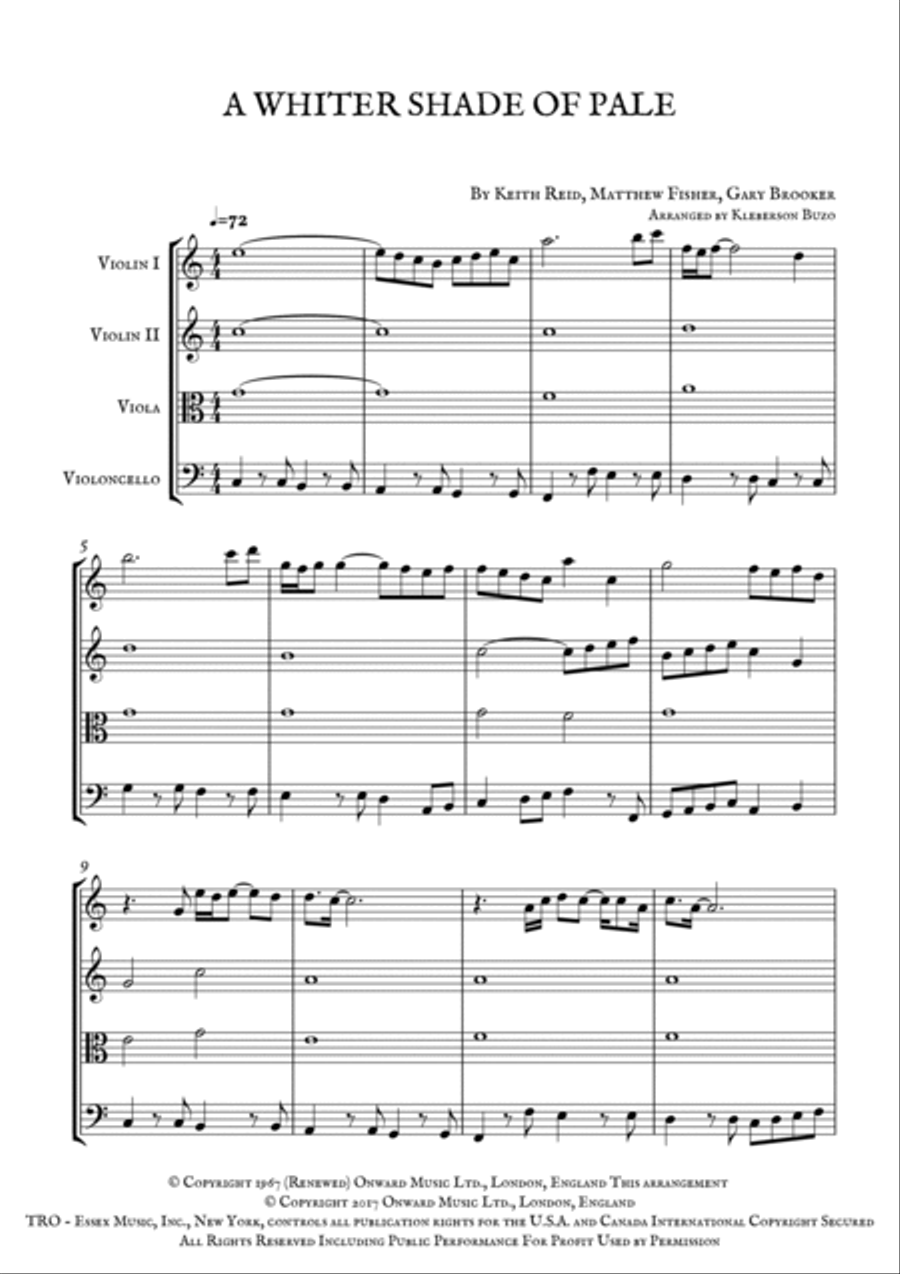 A Whiter Shade Of Pale String Quartet scores gallery preview page 2