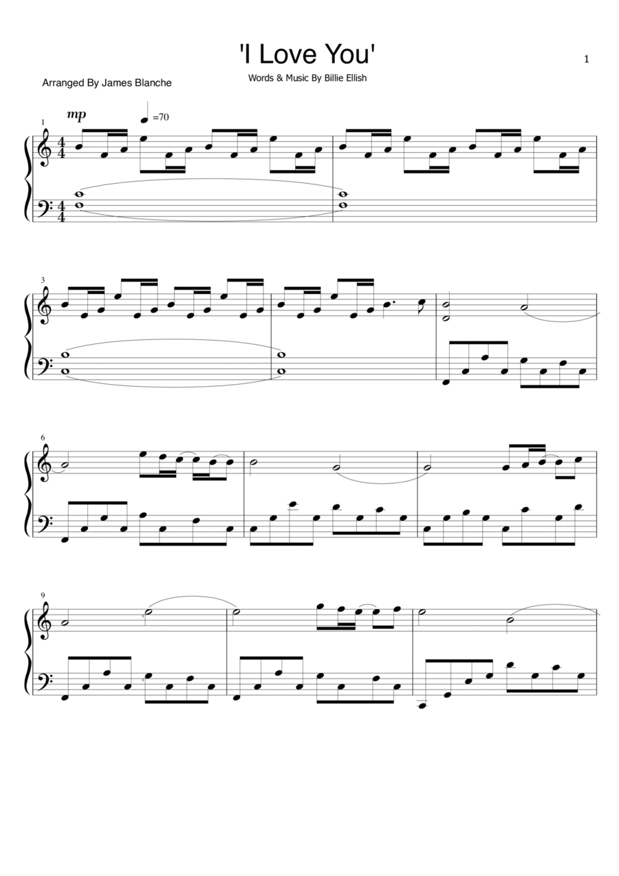 I Love You Piano Solo scores gallery preview page 1