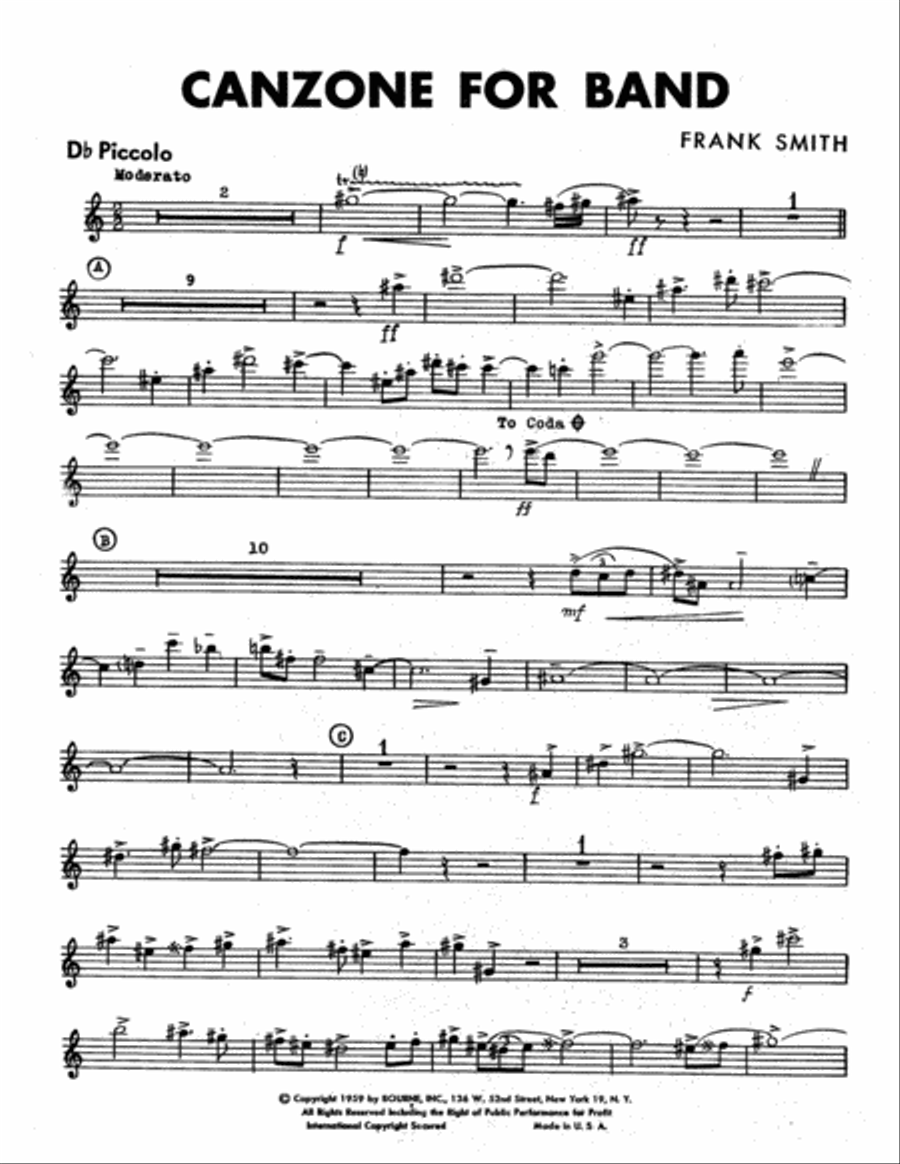 Canzone For Band - Db Piccolo Concert Band scores gallery preview page 1