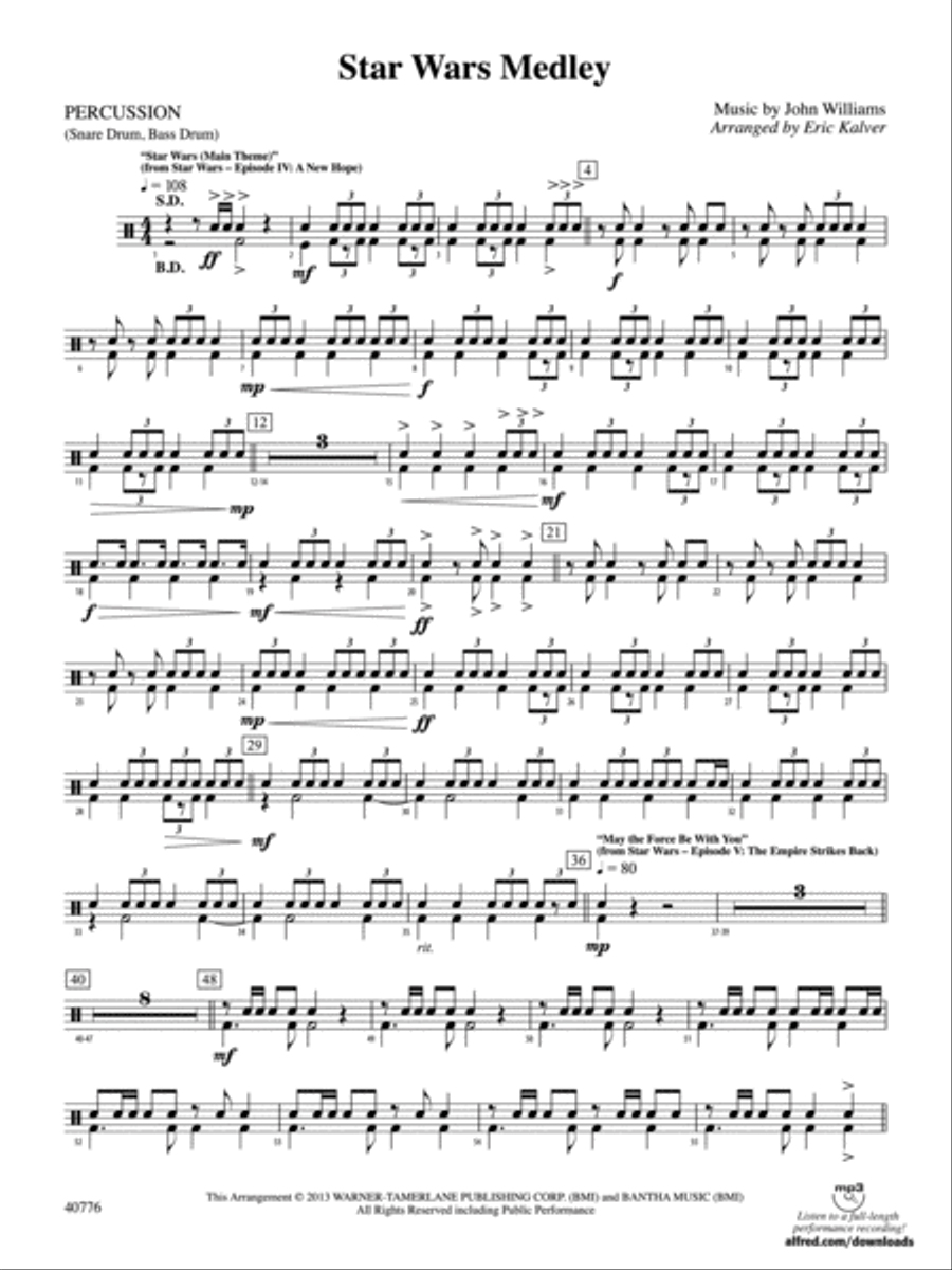 Star Wars Medley: 1st Percussion Percussion Ensemble scores gallery preview page 1