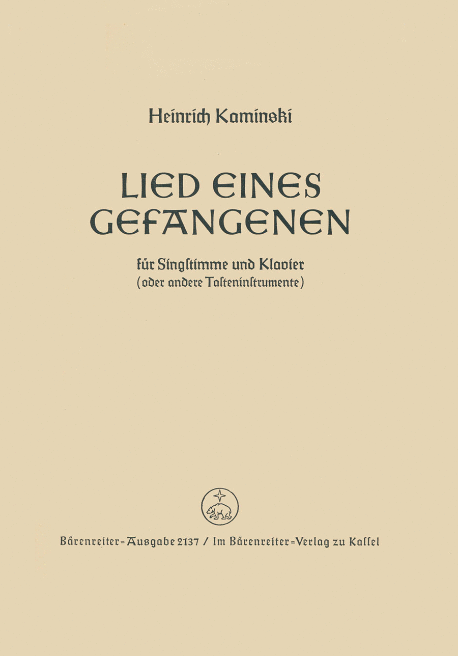 Lied eines (unbekannten) Gefangenen (1936) Medium Voice scores gallery preview page 1