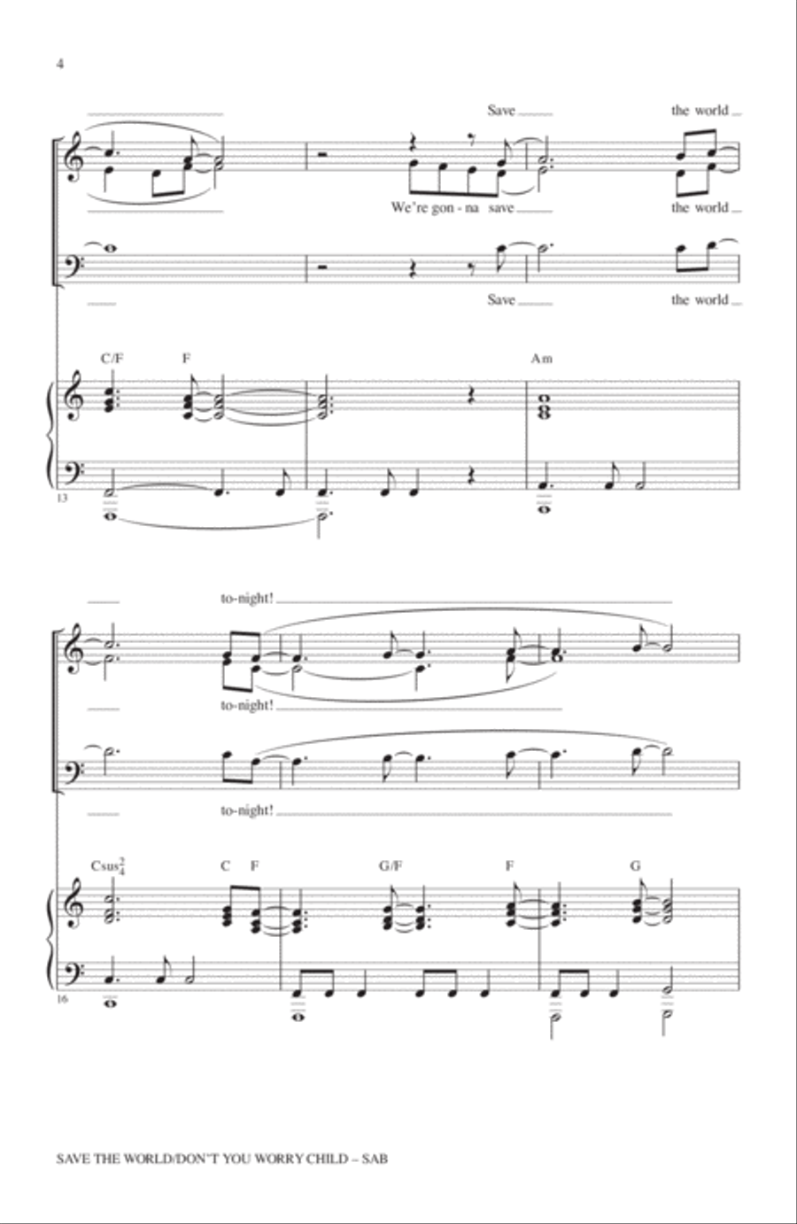 Save The World/Don't You Worry Child 3-Part scores gallery preview page 3