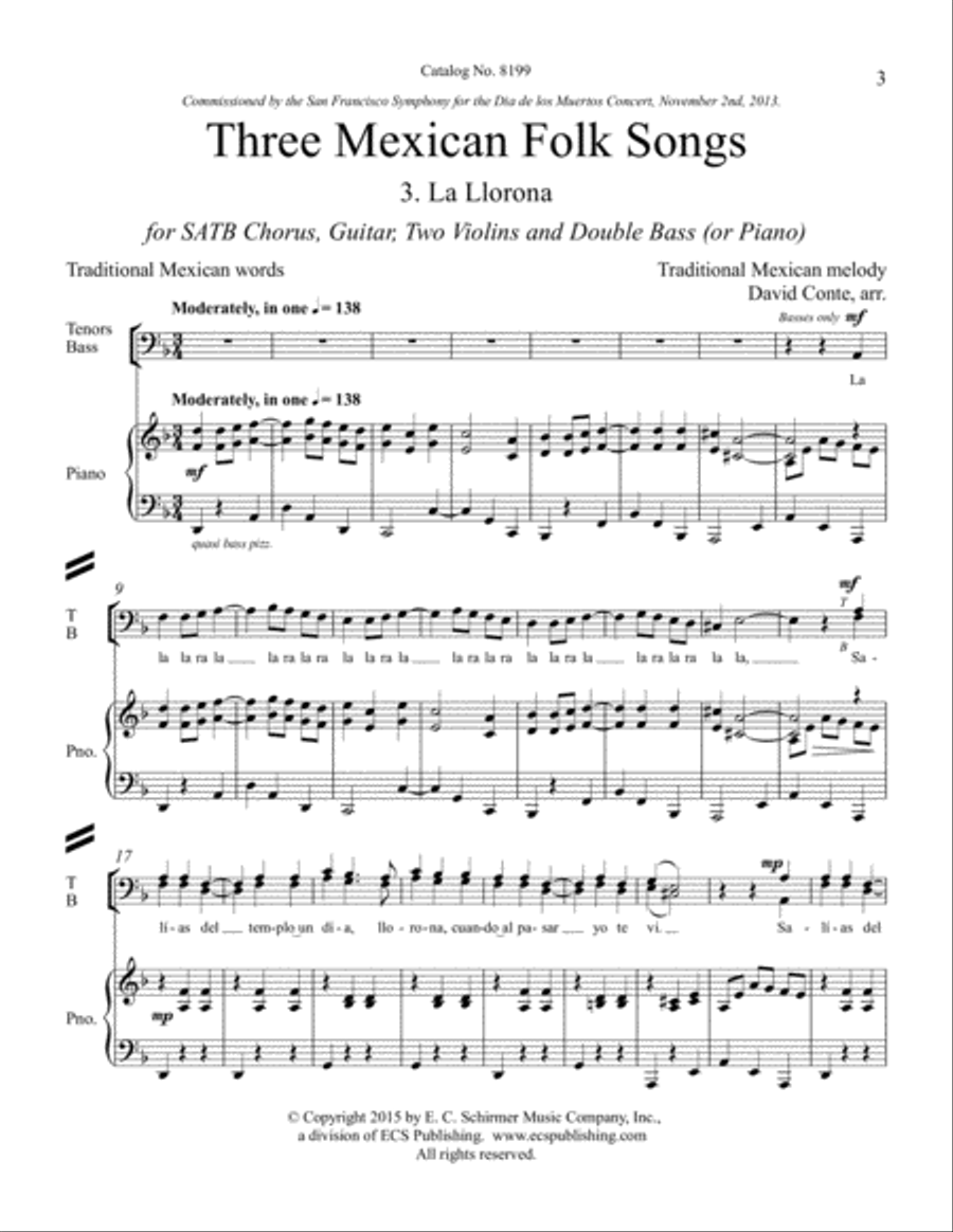 Three Mexican Folk Songs: 3. La Llorona 4-Part scores gallery preview page 3