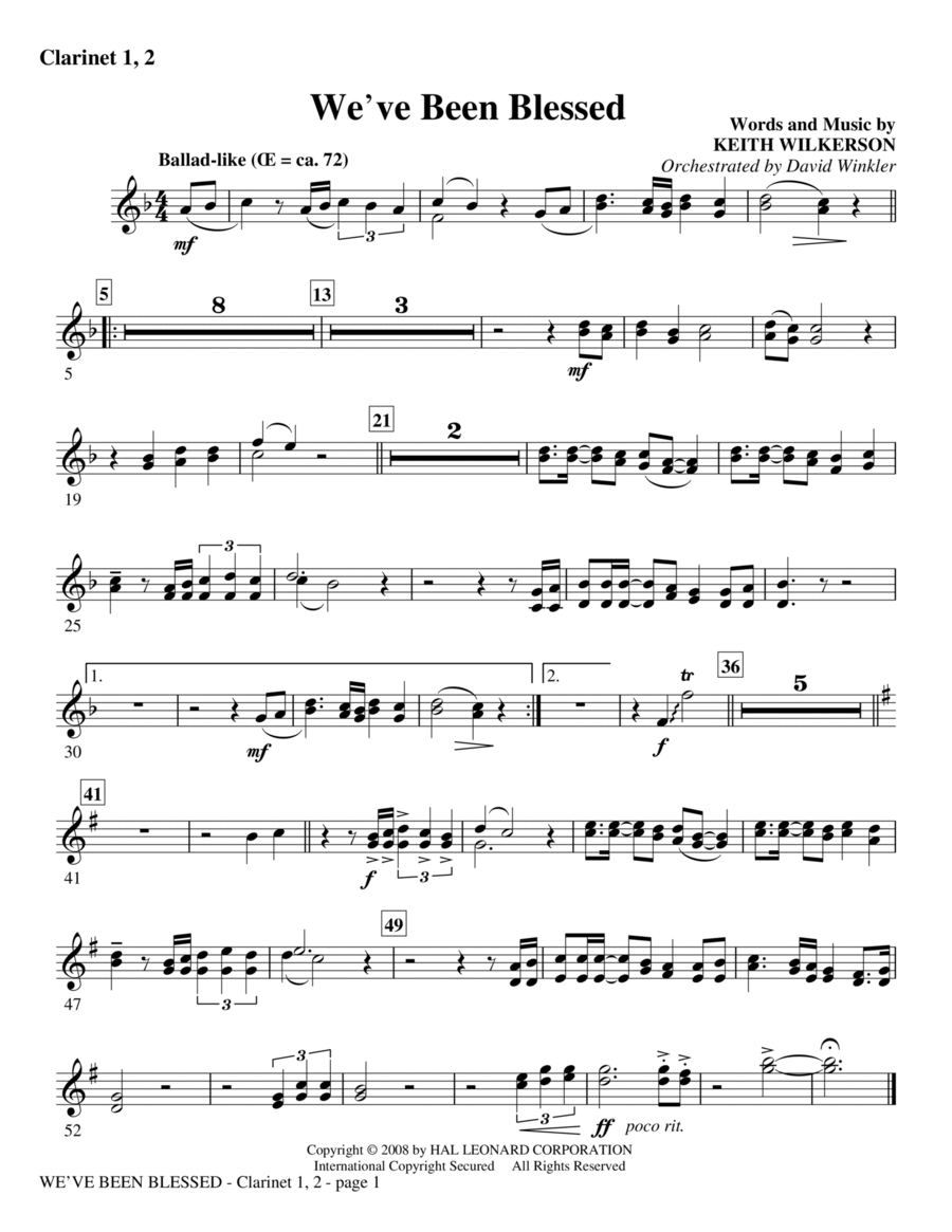 We've Been Blessed - Bb Clarinet 1,2 Choir scores gallery preview page 1