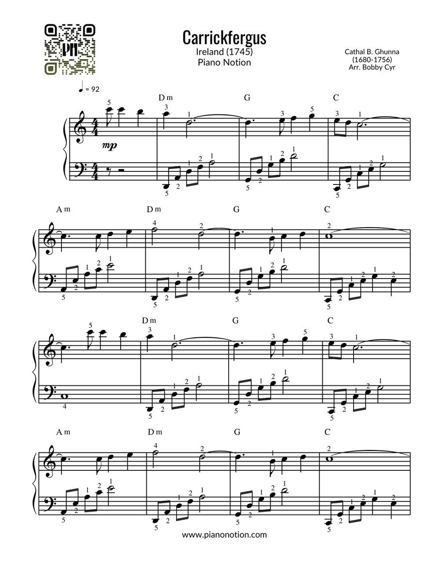 Carrickfergus (Piano Solo) Easy Piano scores gallery preview page 1