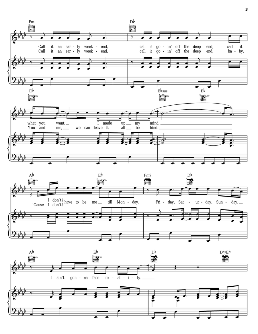 I Don't Have To Be Me ('Til Monday) Piano, Vocal, Guitar scores gallery preview page 3