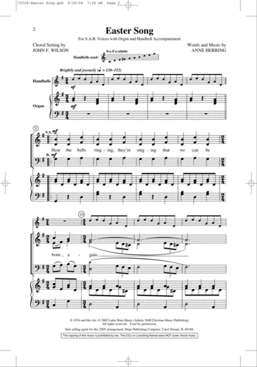 Easter Song Easter Song 4-Part scores gallery preview page 2