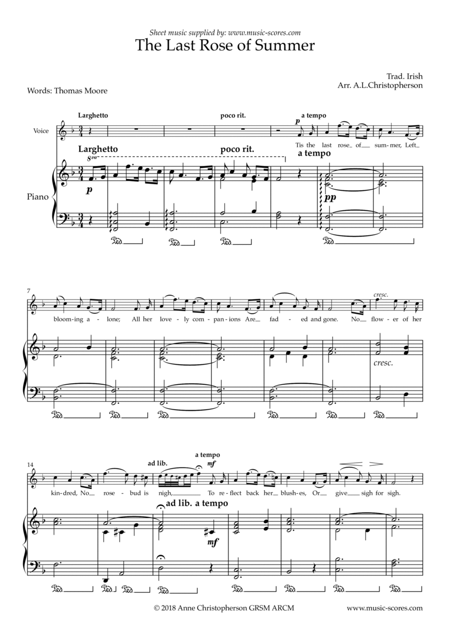 The Last Rose of Summer - Voice and Piano - F major Voice Solo scores gallery preview page 1