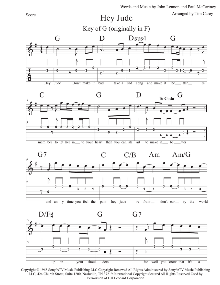 Hey Jude Guitar Tablature scores gallery preview page 1