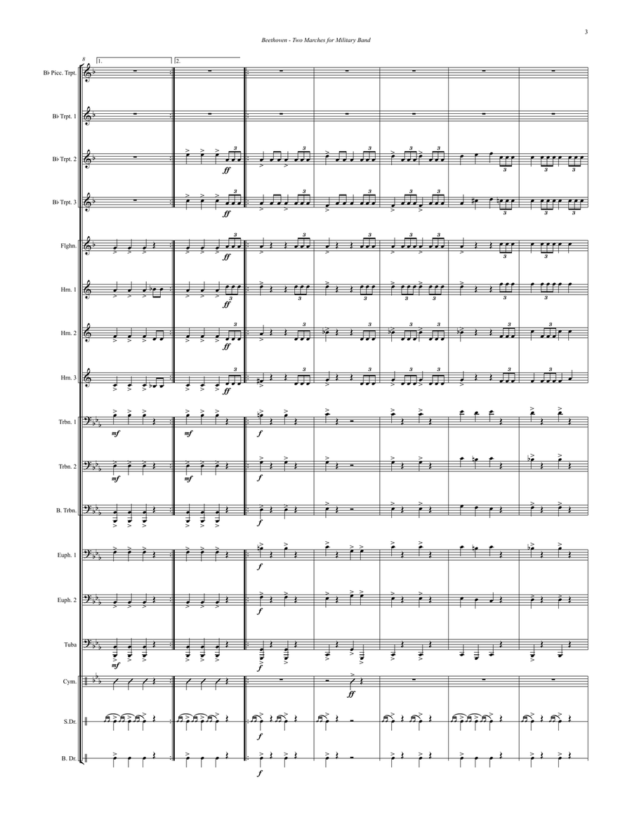 Two Marches for Military Band arranged for 14-part Brass Ensemble and Percussion Brass Ensemble scores gallery preview page 3
