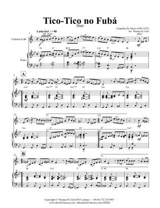 Book cover for Tico-Tico no Fubá - Choro - Key: G-minor - Piano and Clarinet