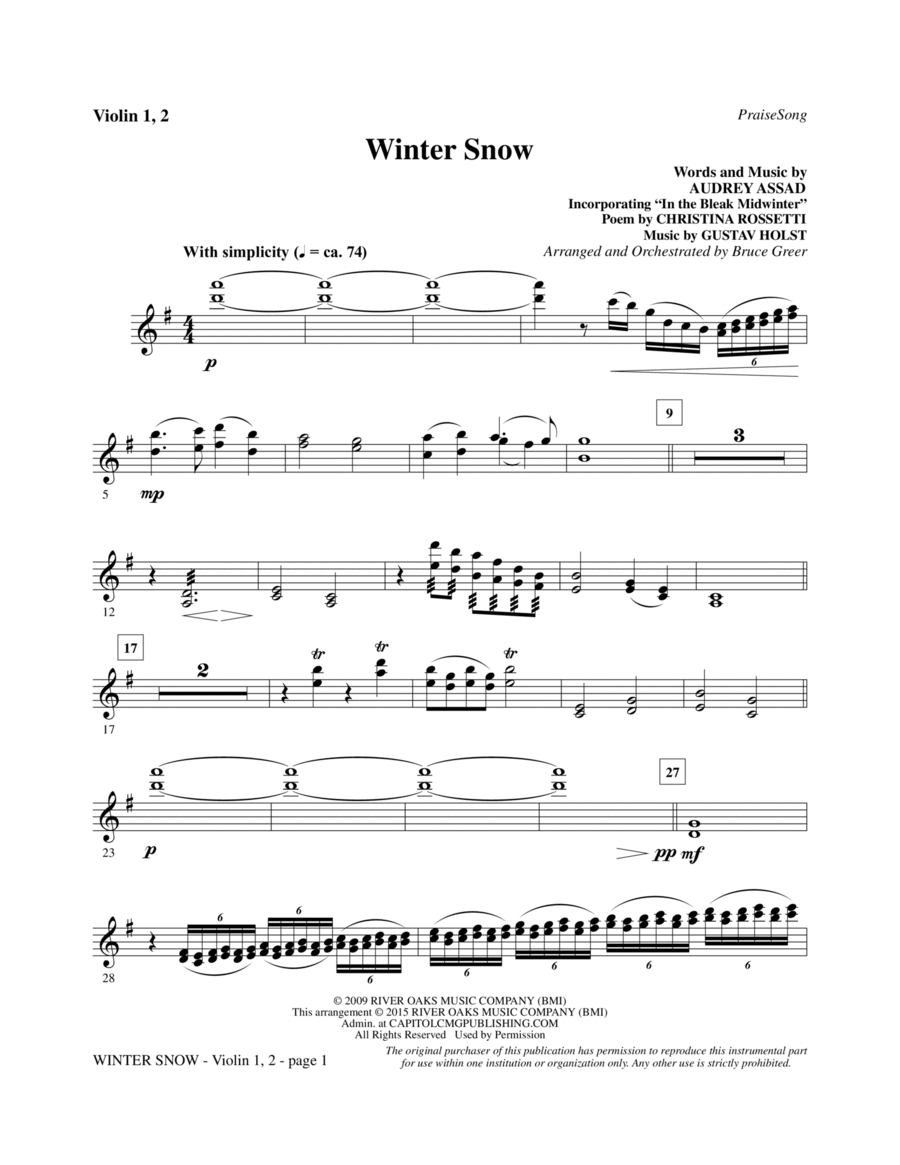 Winter Snow - Violin 1, 2 Choir scores gallery preview page 1