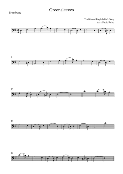 Greensleeves for Trombone Solo (E Minor)