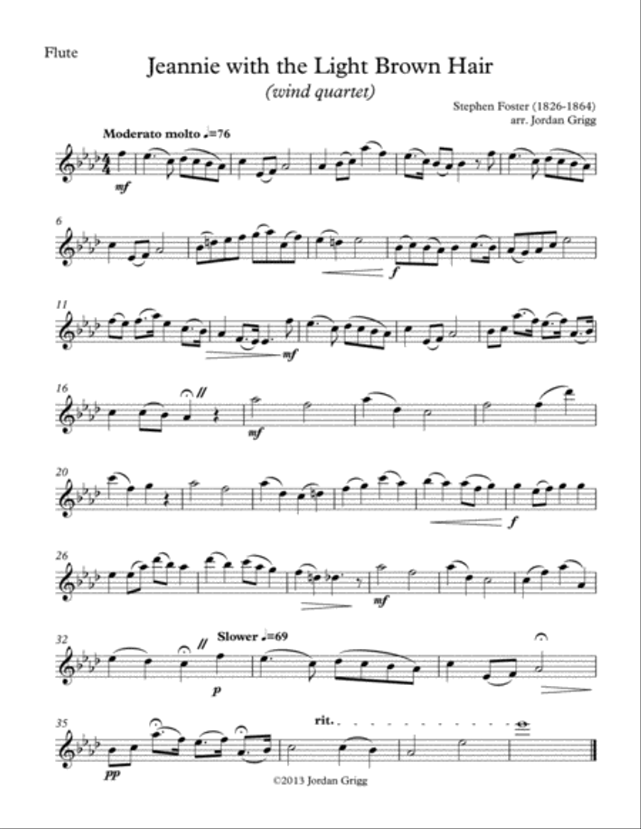 Jeanie with the Light Brown Hair (wind quartet) Woodwind Quartet scores gallery preview page 4
