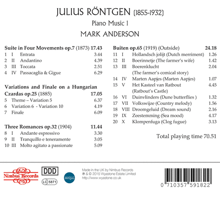 Julius Rontgen: Piano Music, Vol. 1