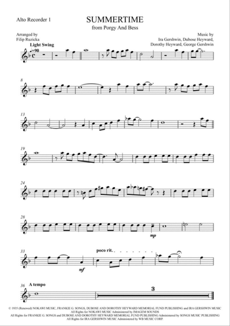 Summertime Alto Recorder scores gallery preview page 3