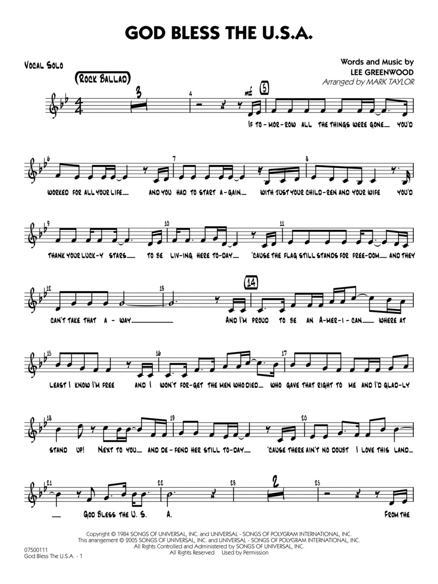 God Bless the U.S.A. (arr. Mark Taylor) - Vocal Solo Jazz Ensemble scores gallery preview page 1