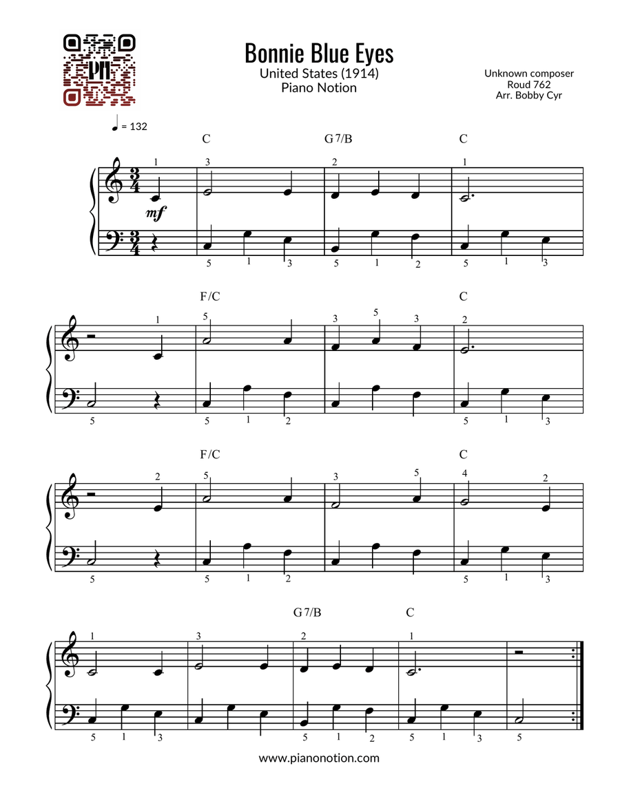 Bonnie Blue Eyes (Easy Piano Solo) Easy Piano scores gallery preview page 1