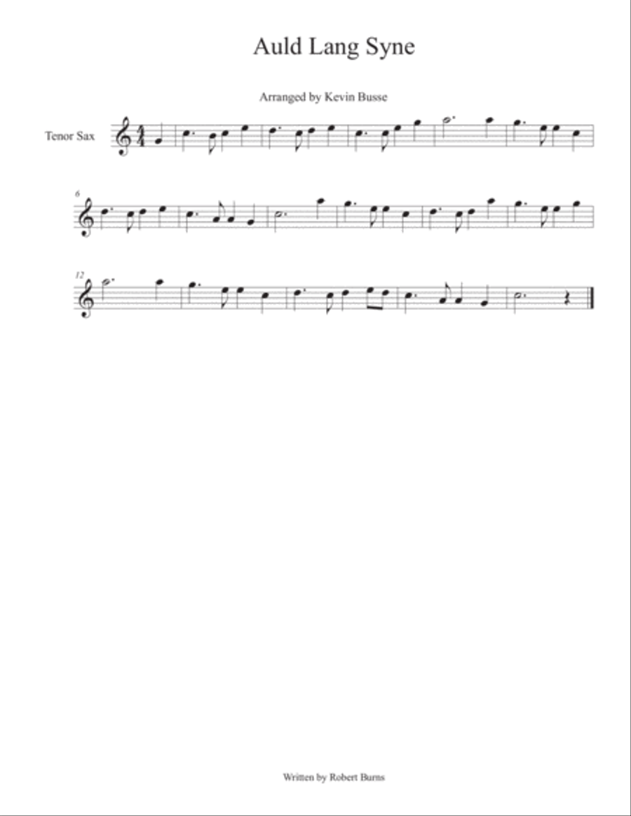 Auld Lang Syne - Tenor Sax Tenor Saxophone scores gallery preview page 1