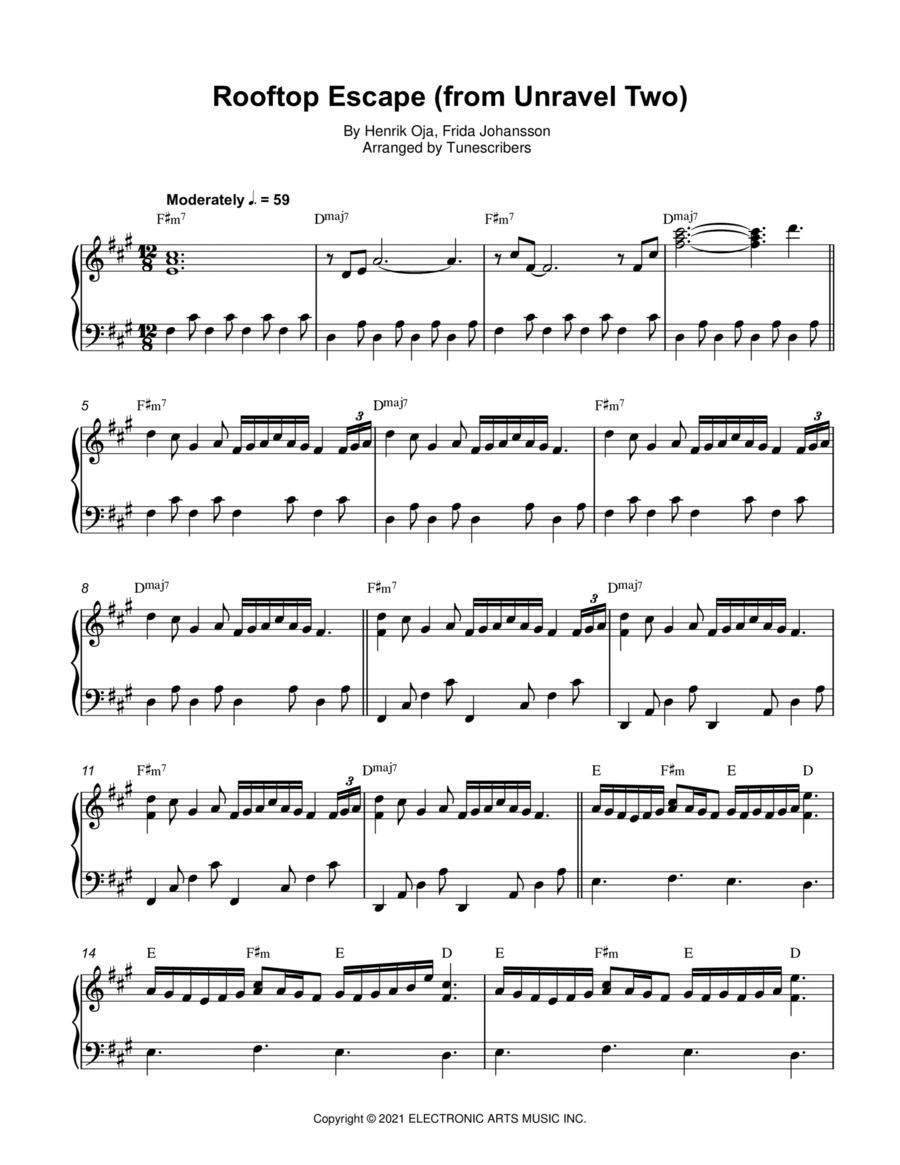 Rooftop Escape, from Unravel Two Piano Solo scores gallery preview page 1