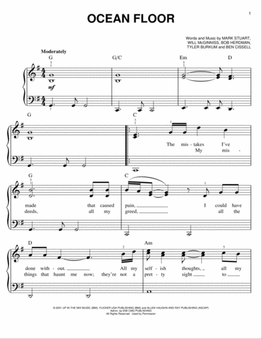 Ocean Floor Easy Piano scores gallery preview page 1