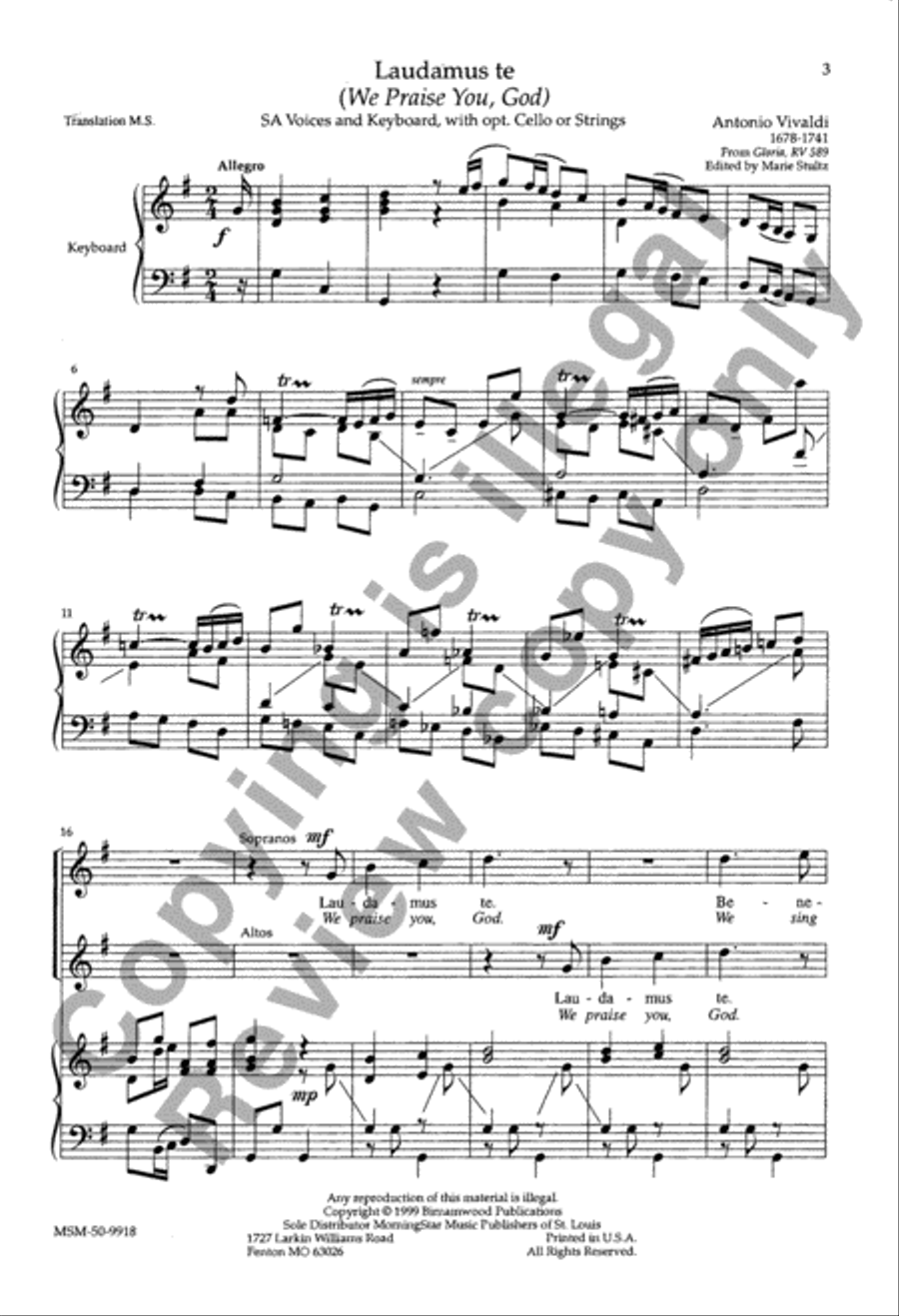 Laudamus Te We Praise You, God (Choral Score) image number null