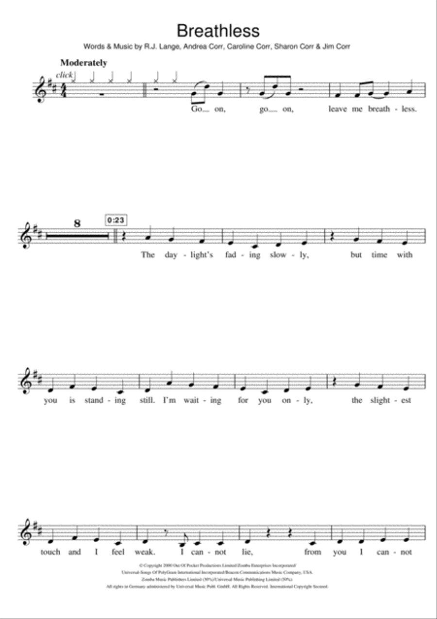 Breathless Clarinet Solo scores gallery preview page 1