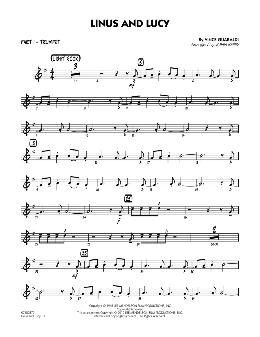 Linus And Lucy - Part 1 - Bb Trumpet Jazz Ensemble scores gallery preview page 1