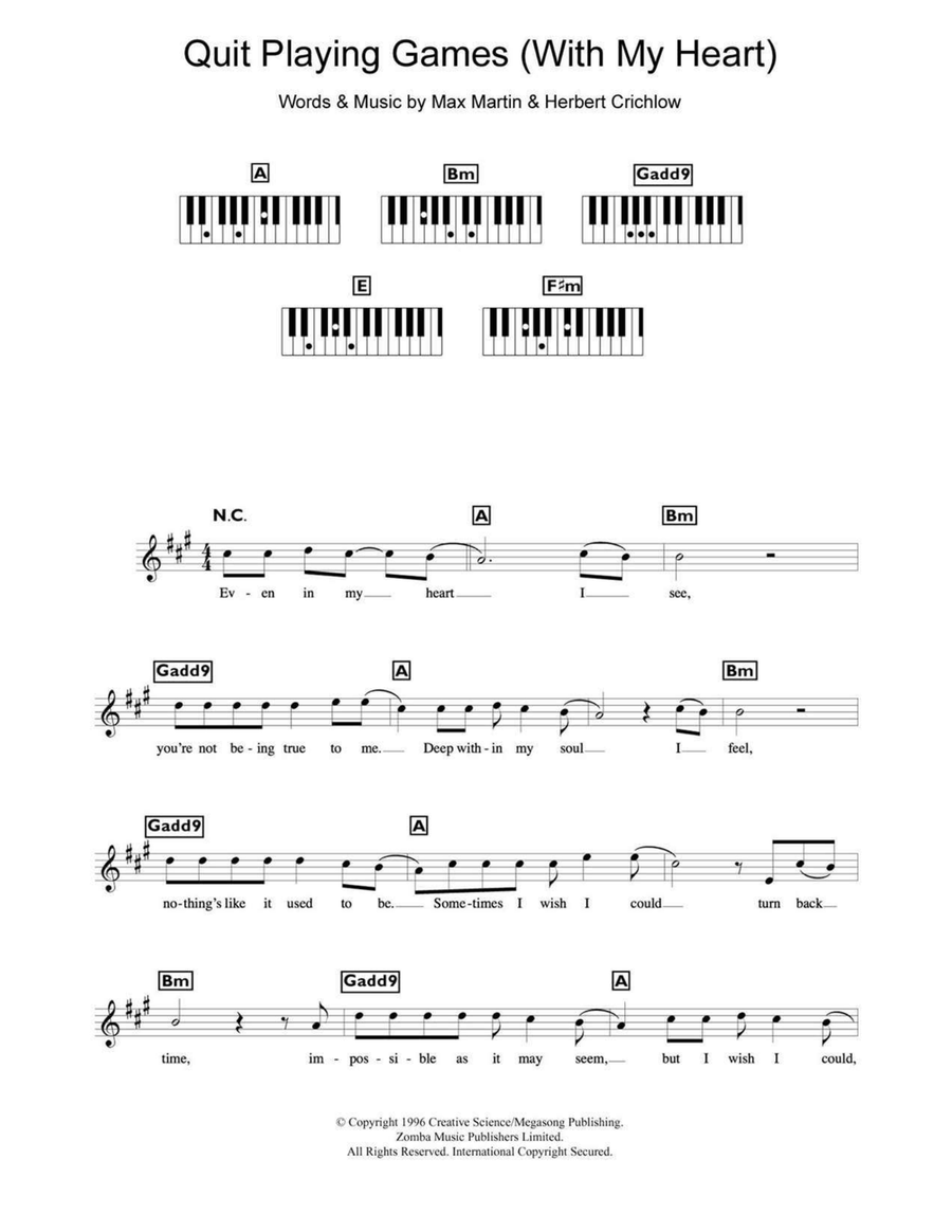 Quit Playing Games (With My Heart) Piano scores gallery preview page 1