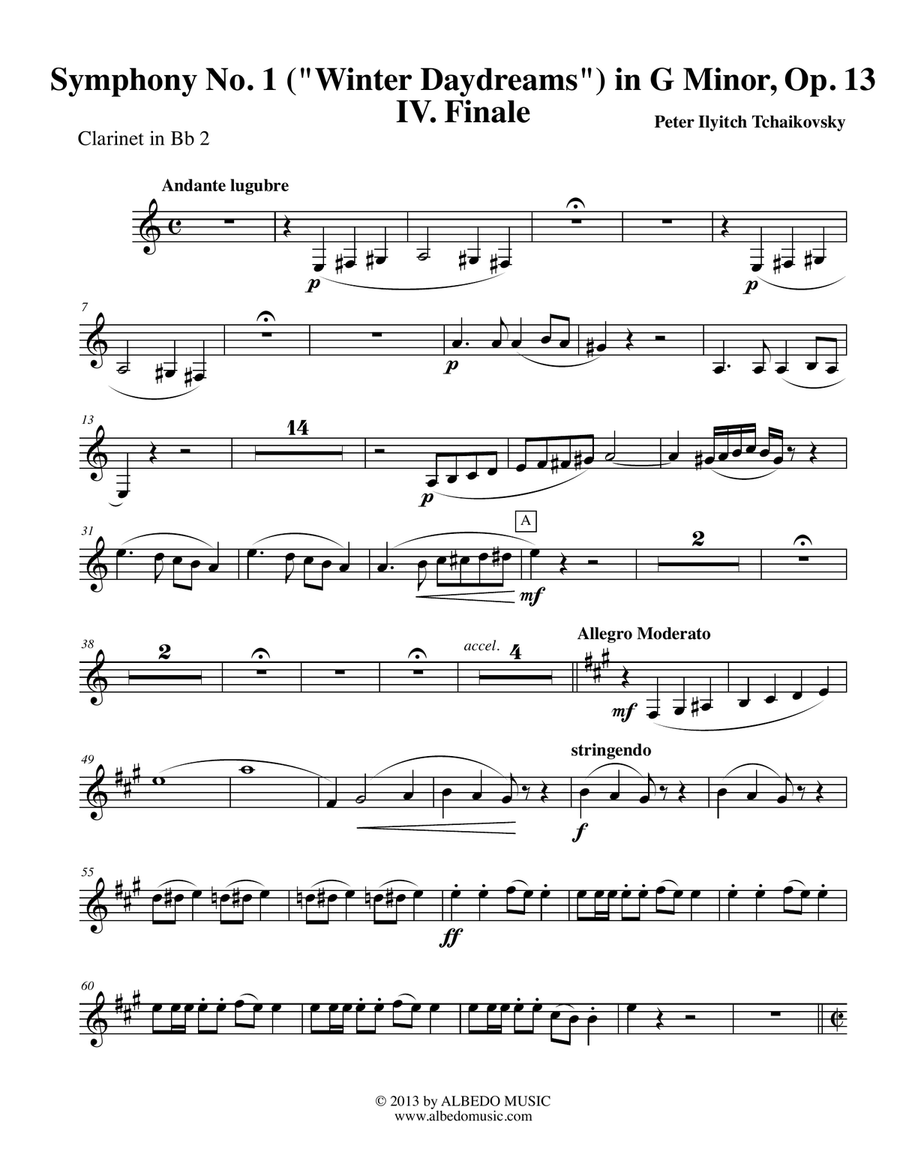 Tchaikovsky Symphony No. 1, Movement IV - Clarinet in Bb 2 (Transposed Part), Op. 13 B-Flat Clarinet scores gallery preview page 1