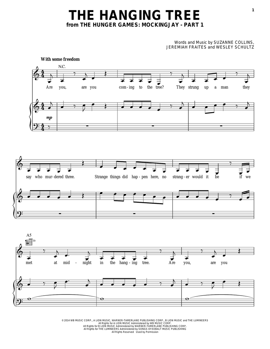 The Hanging Tree Piano, Vocal, Guitar scores gallery preview page 1