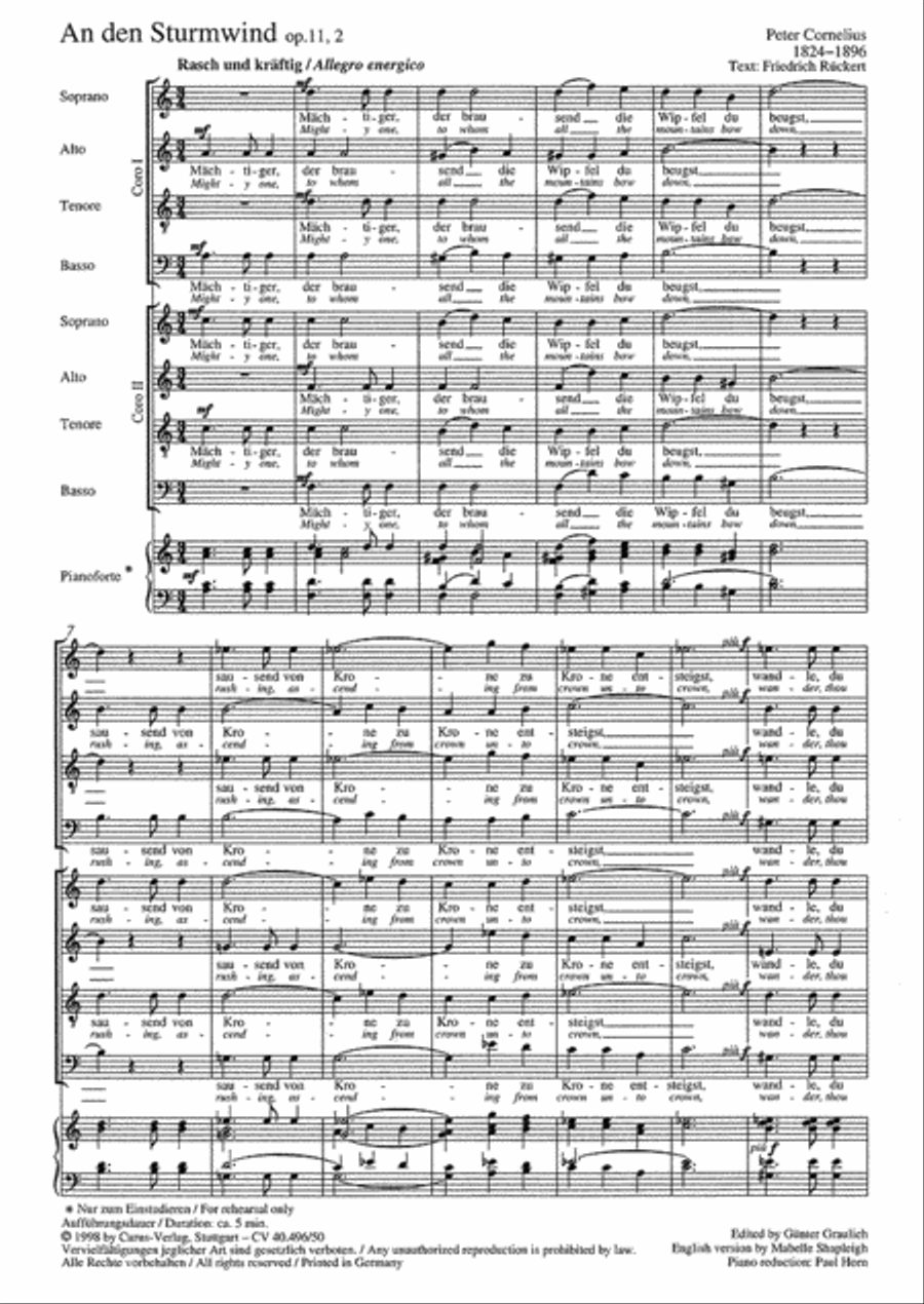 To the stormwind (An den Sturmwind) 4-Part scores gallery preview page 1