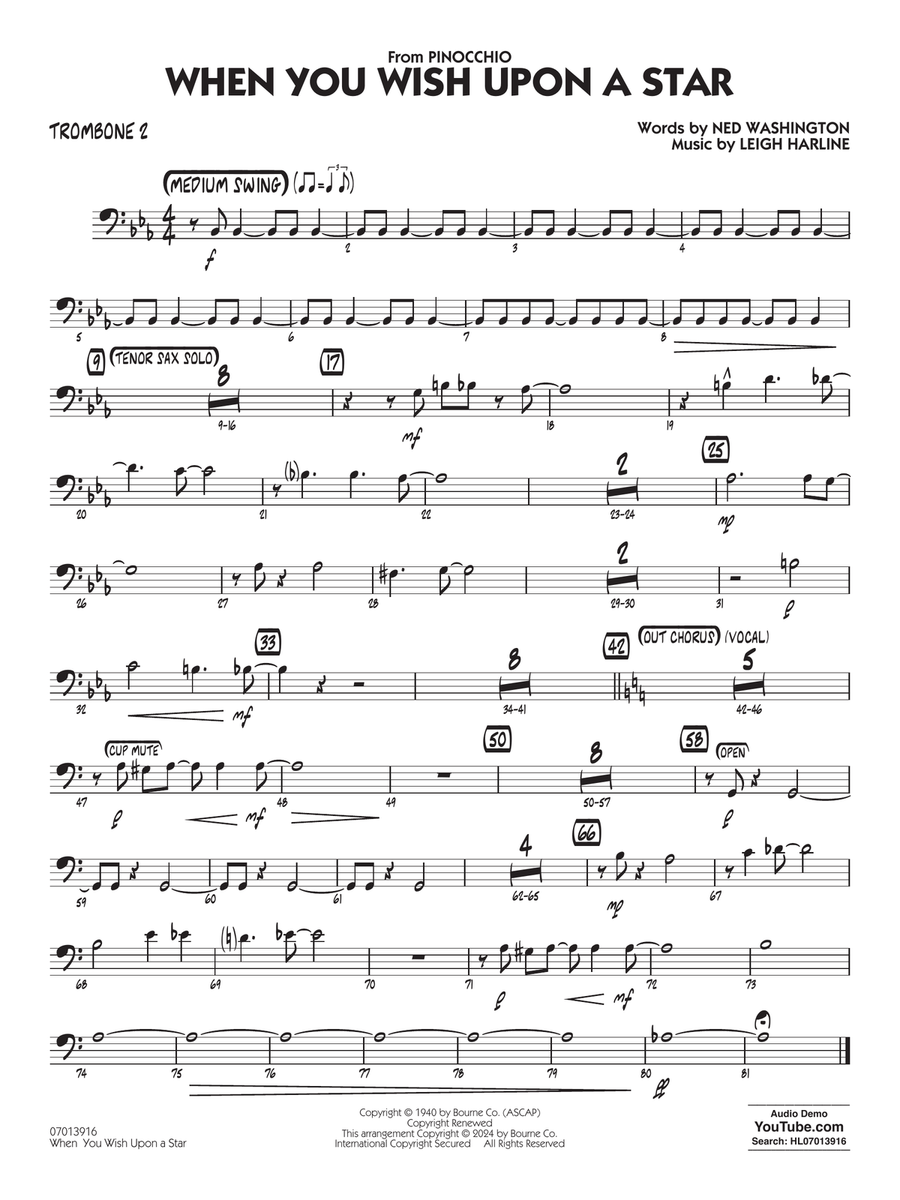When You Wish Upon A Star (Key: C) (arr. Chuck Israels) - Trombone 2