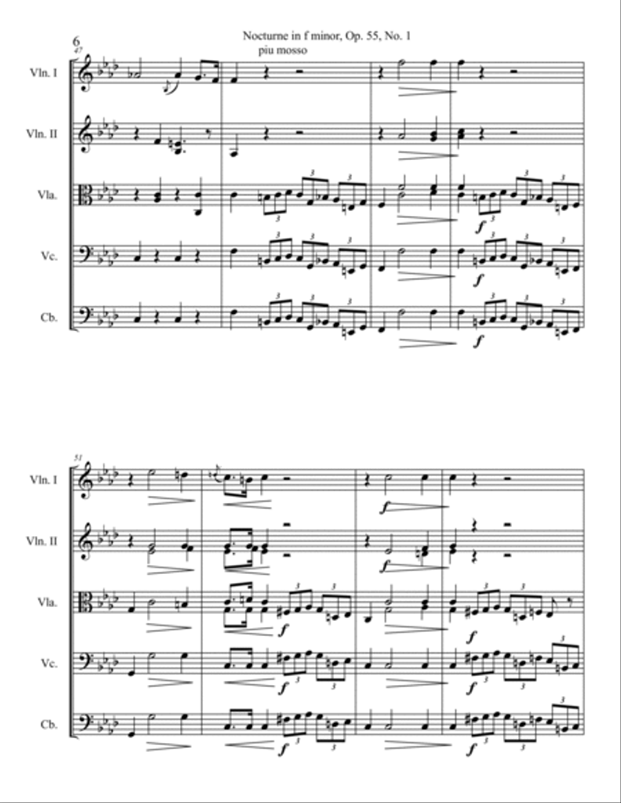 Nocturne in f minor, Op. 55, No. 1 String Orchestra scores gallery preview page 6