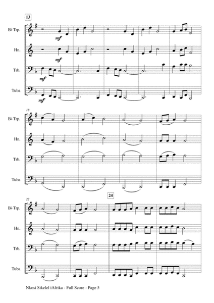 Nkosi Sikelel iAfrika for Brass Quartet - Score & Parts image number null