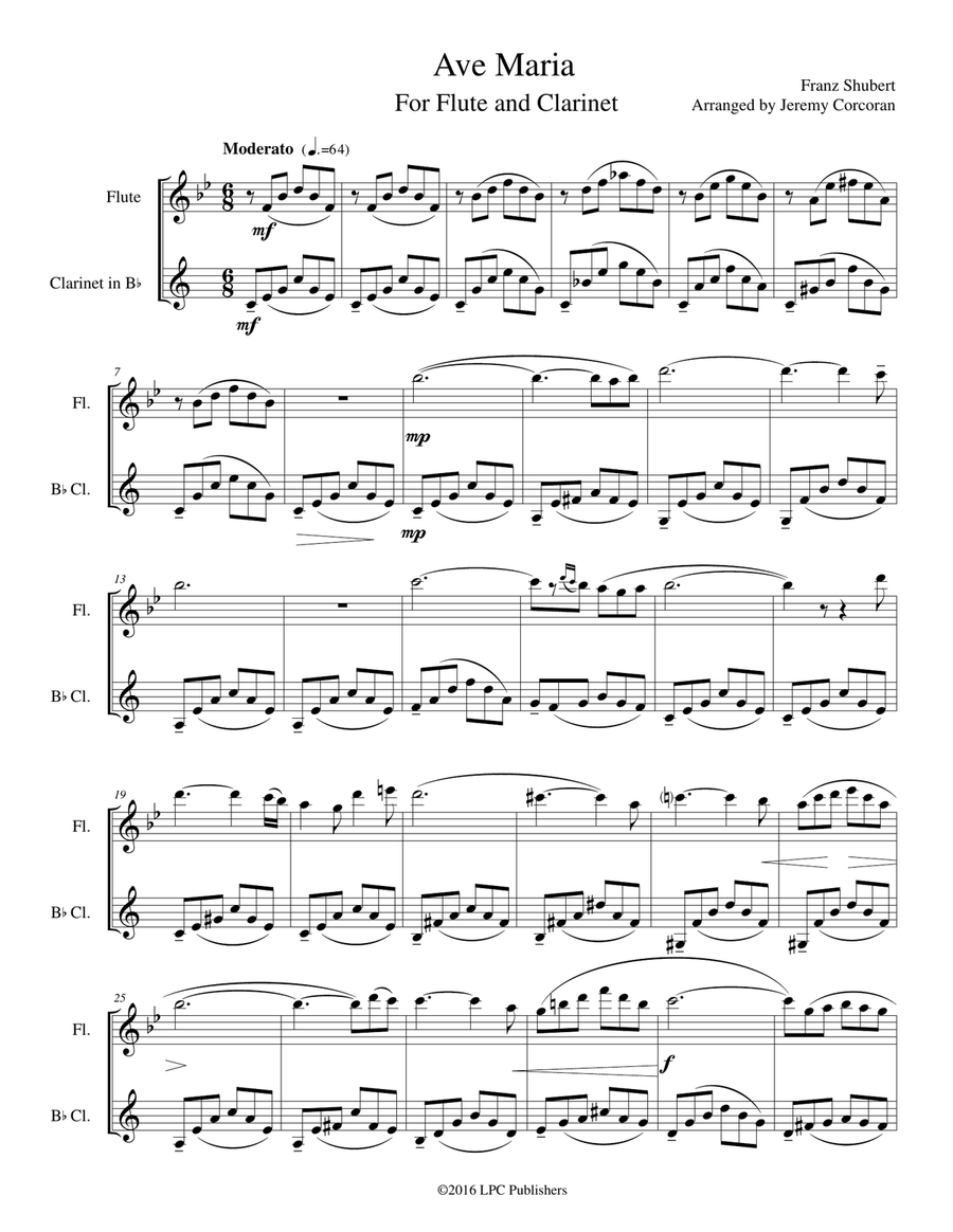 Ave Maria for Flute and Clarinet Woodwind Duet scores gallery preview page 1