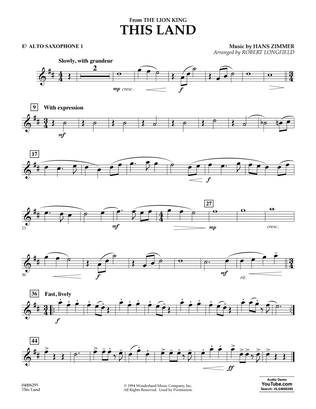 Book cover for This Land (from The Lion King) (arr. Robert Longfield) - Eb Alto Saxophone 1