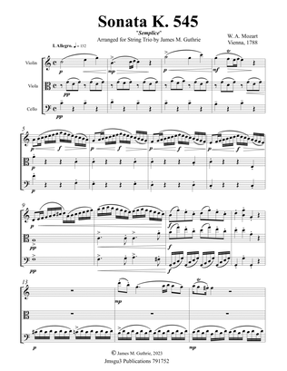 Book cover for Mozart: Sonata K. 545 "Semplice" for String Trio