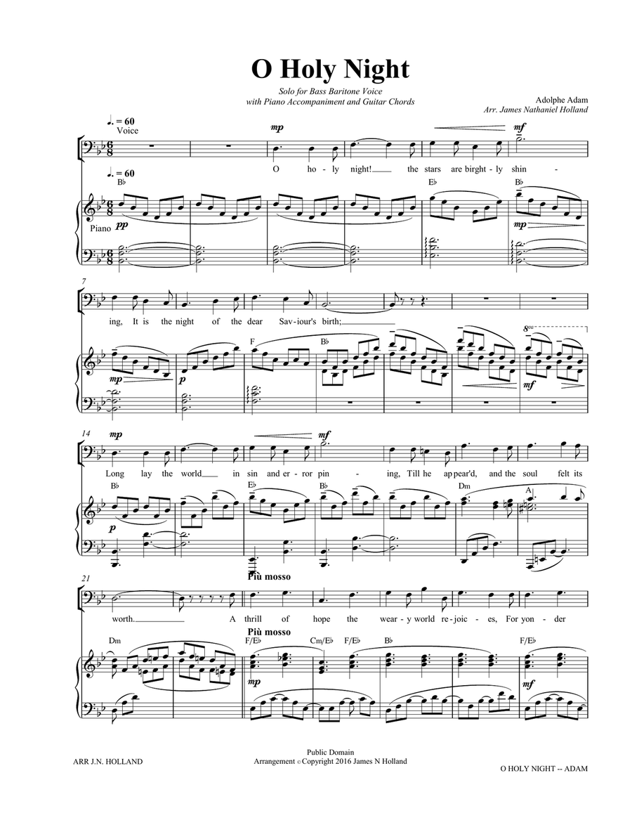 O Holy Night (Cantique de Noel) Adolphe Adam for Solo Bass Baritone Voice (Key of Bb) Baritone Voice scores gallery preview page 3